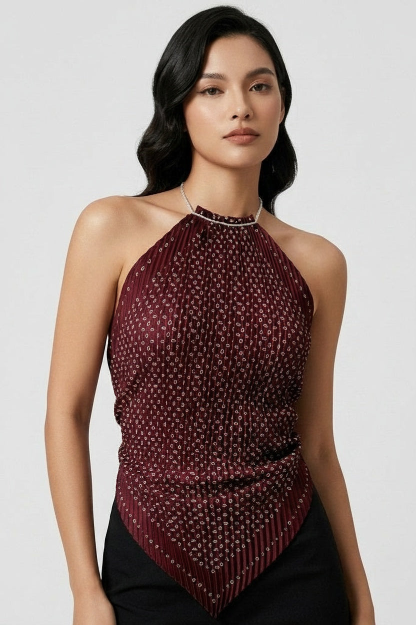 Halterneck Print Cami Top — One size — Front