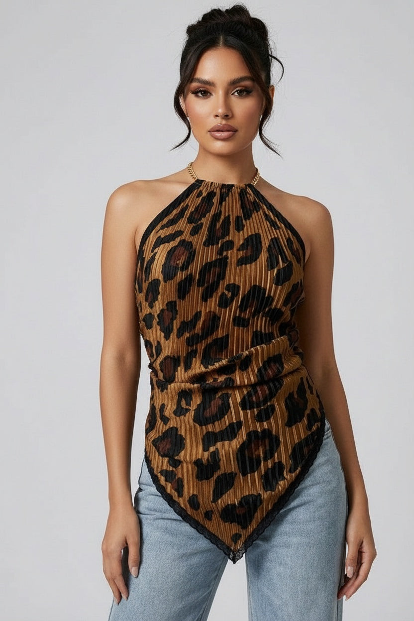 Halterneck Print Cami Top — One size — Front