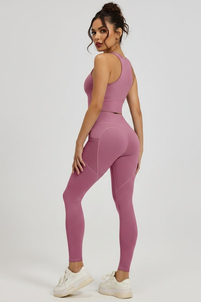 High-Waist Mesh-Pocket Sculpting Leggings — S — Front