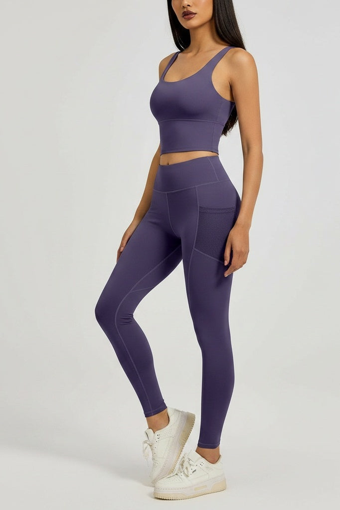 High-Waist Mesh-Pocket Sculpting Leggings — S — Front