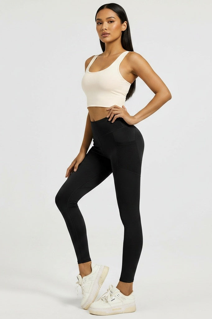 High-Waist Mesh-Pocket Sculpting Leggings — S — Front