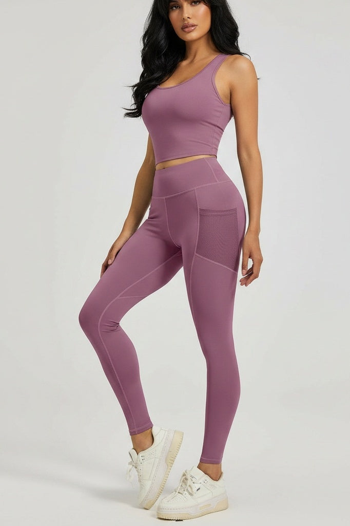High-Waist Mesh-Pocket Sculpting Leggings — S — Front