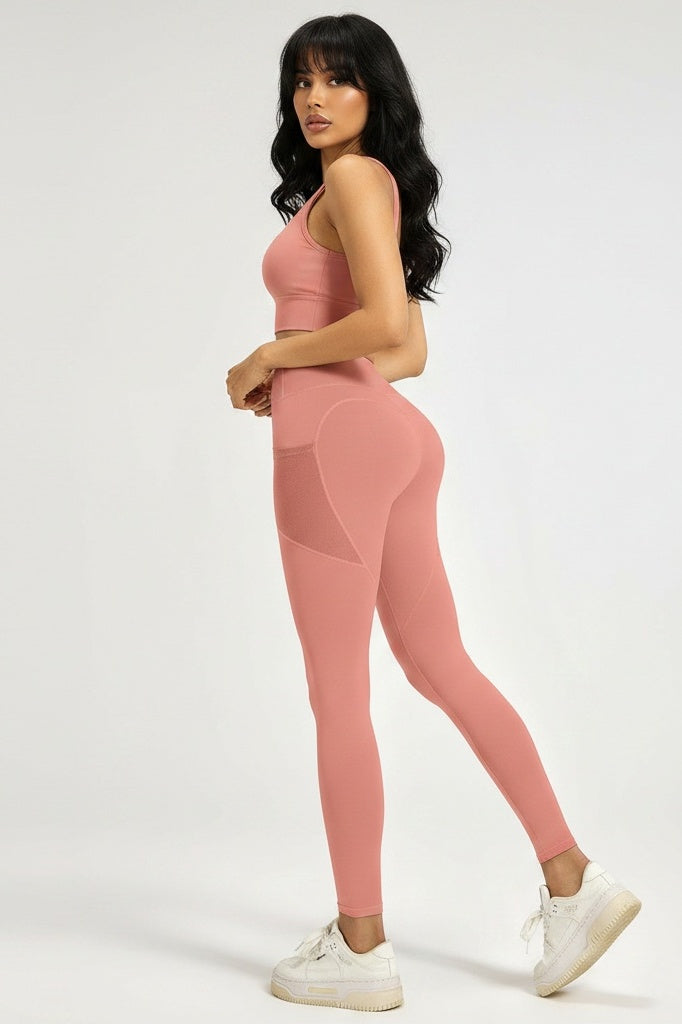 High-Waist Mesh-Pocket Sculpting Leggings — S — Front