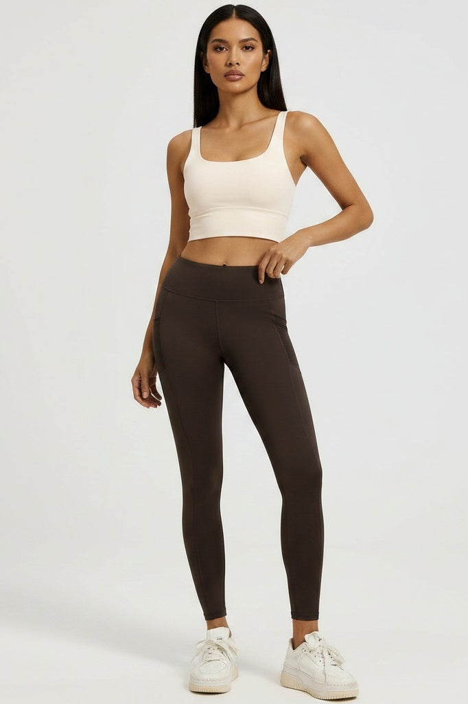 High-Waist Mesh-Pocket Sculpting Leggings — S — Front