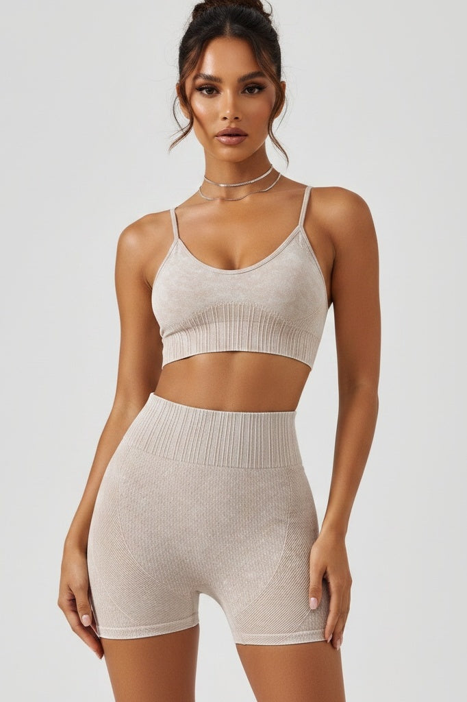 High-Waist Shorts & Support Bra Yoga Set — XS — Front