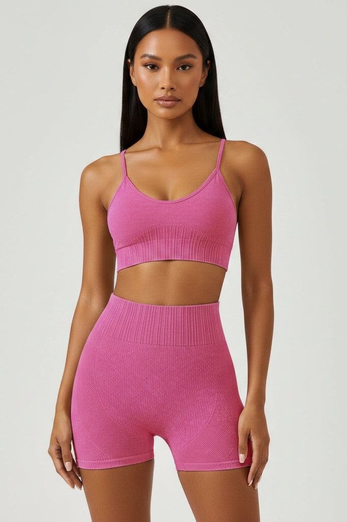 High-Waist Shorts & Support Bra Yoga Set — XS — Front