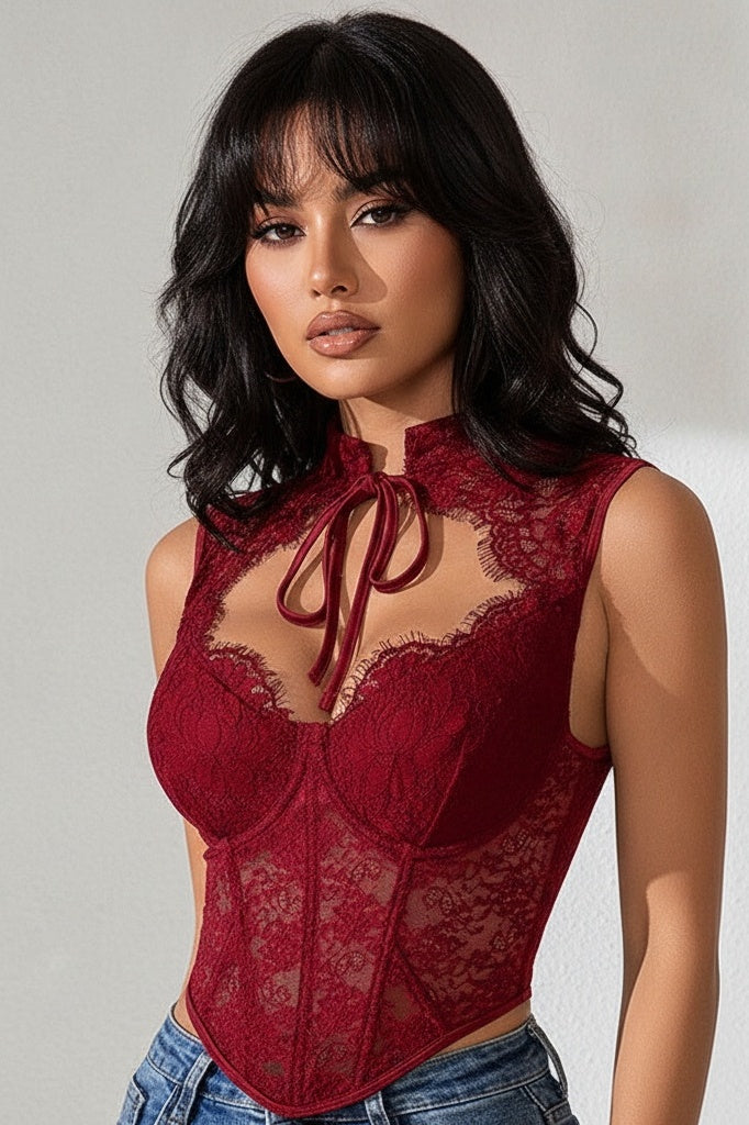 Lace Boned Corset Tank Top — XS — Front