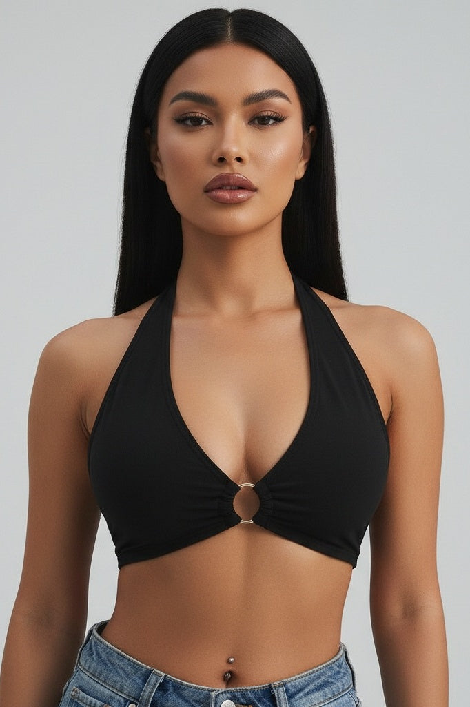 Leopard Print Halter Tie Tank — S — Front