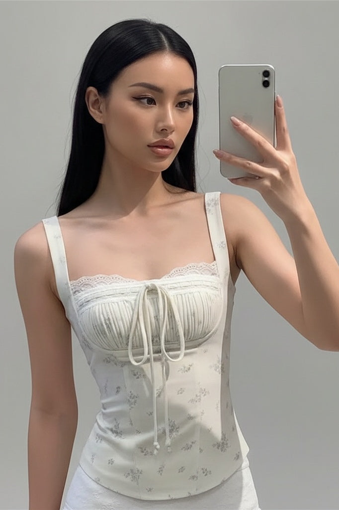 Retro Strap Cami Top With Fitted Waist — S — Front