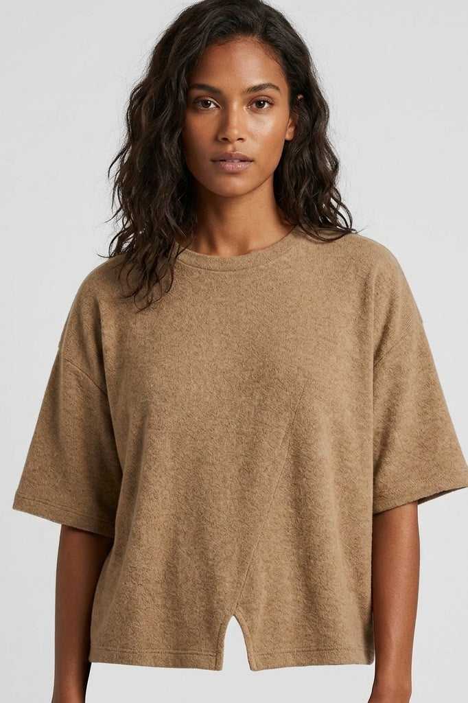 Round Neck Open-Back Loose Tee — M — Front