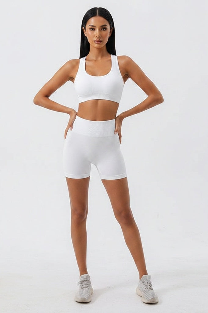 Seamless High-Support Vest & High-Waisted Shorts Set — S — Front