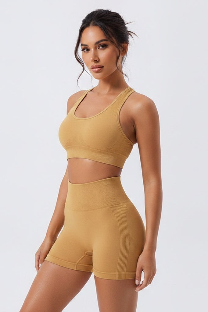Seamless High-Support Vest & High-Waisted Shorts Set — S — Front