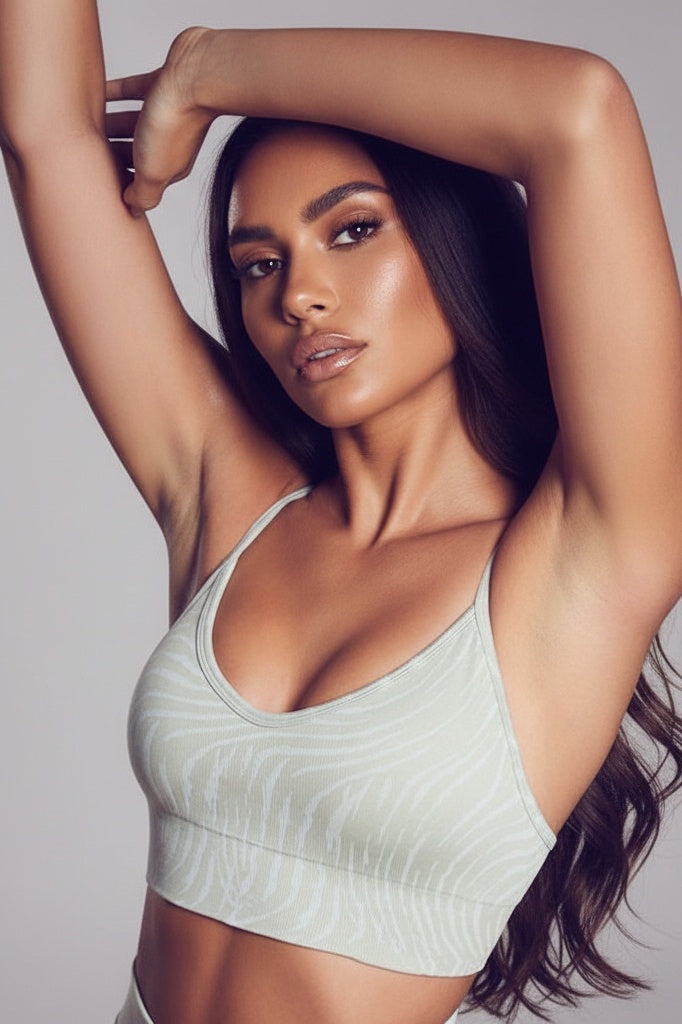 Seamless Strappy Bra, Top & Shorts Three-Piece Set — S — Front