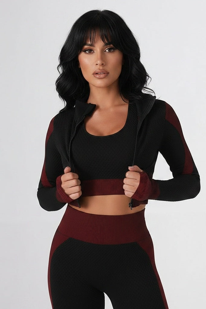 Seamless Three-Piece Yoga Set — S — Front