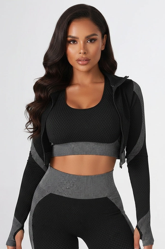 Seamless Three-Piece Yoga Set — S — Front