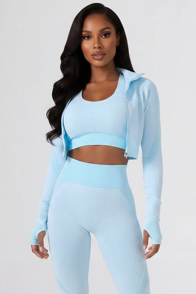 Seamless Three-Piece Yoga Set — S — Front