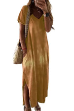 Supplier reference — V-neck short-sleeved ginger solid color dress, com