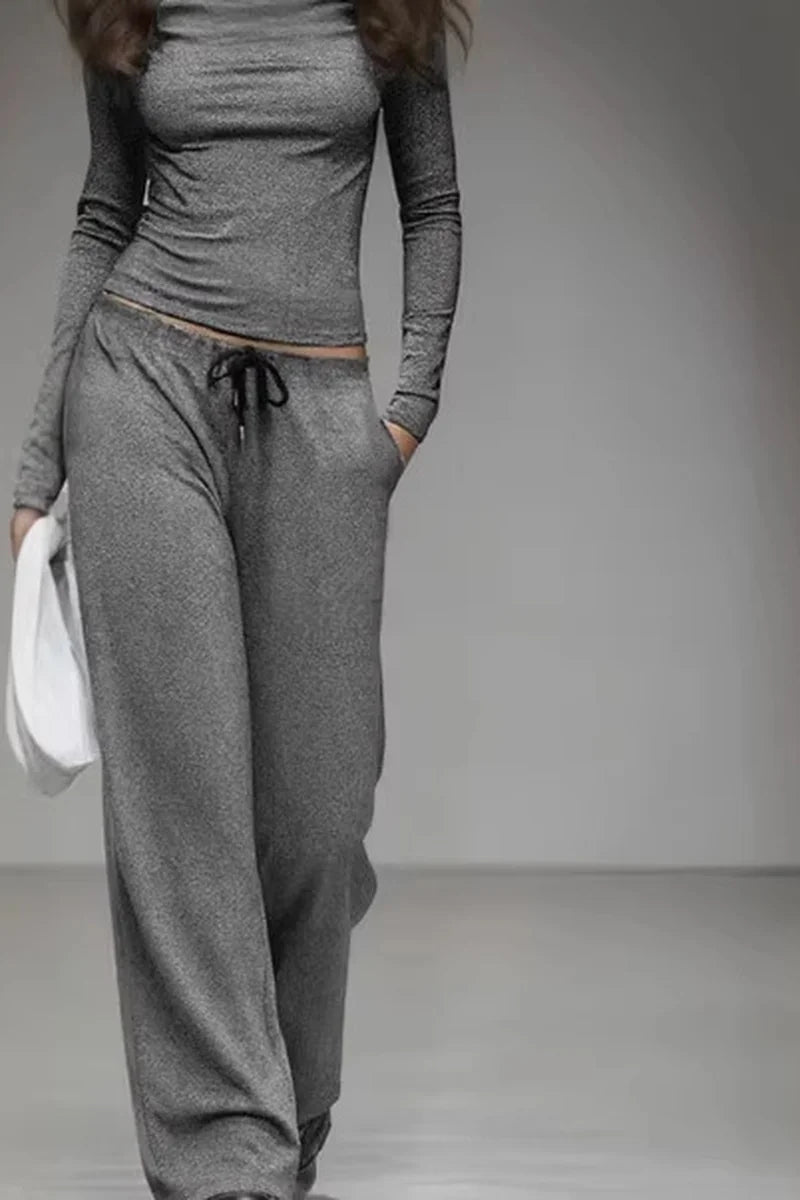 Supplier reference — New Fashion Casual Gray Wide Leg Pants Two Piece S