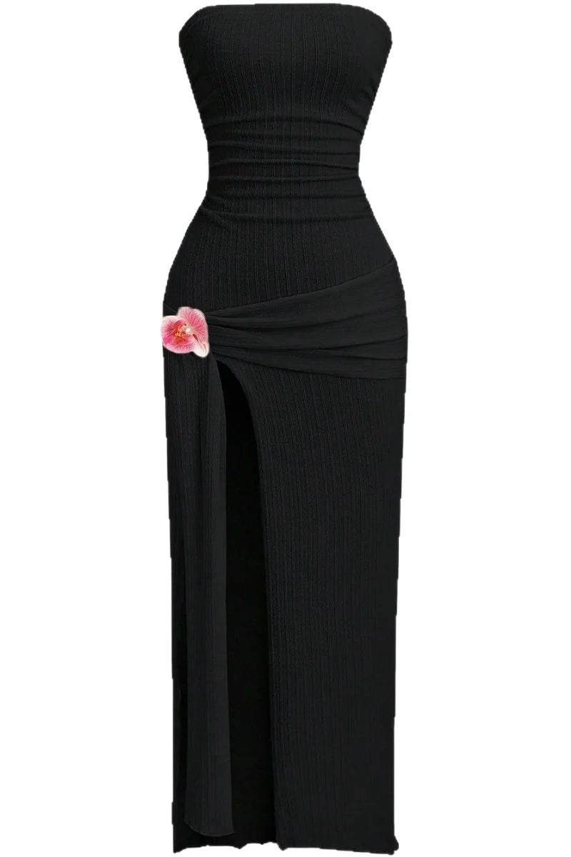Supplier reference — Elegant 3D floral embellished wrap high slit maxi 