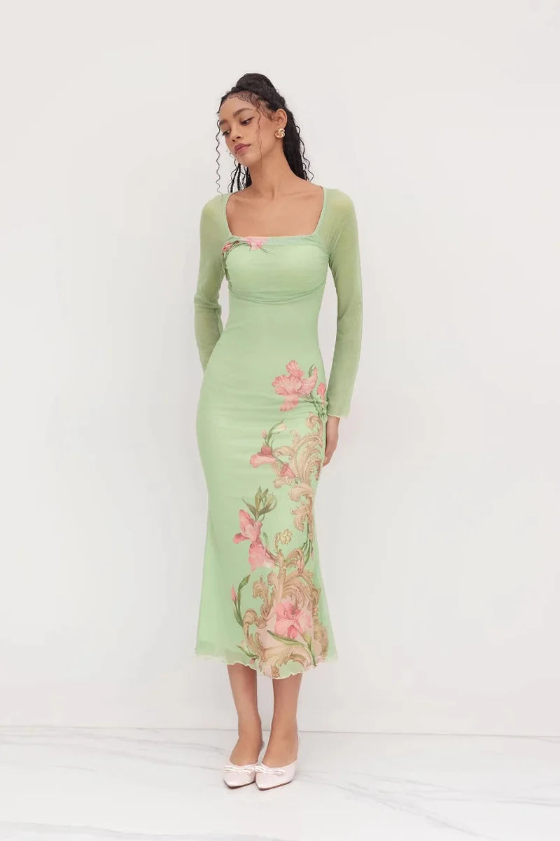 Supplier reference — L25D063-Strap V-neck printed sexy slim long skirt 