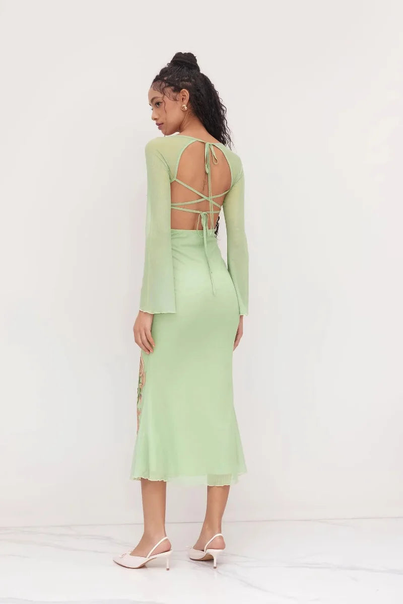 Supplier reference — L25D063-Strap V-neck printed sexy slim long skirt 