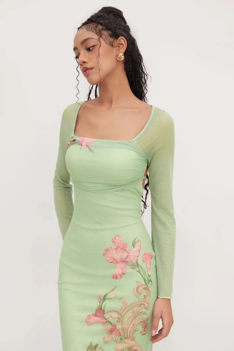 Supplier reference — L25D063-Strap V-neck printed sexy slim long skirt 