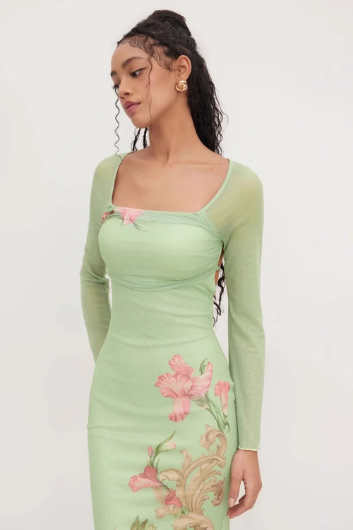 Supplier reference — L25D063-Strap V-neck printed sexy slim long skirt 