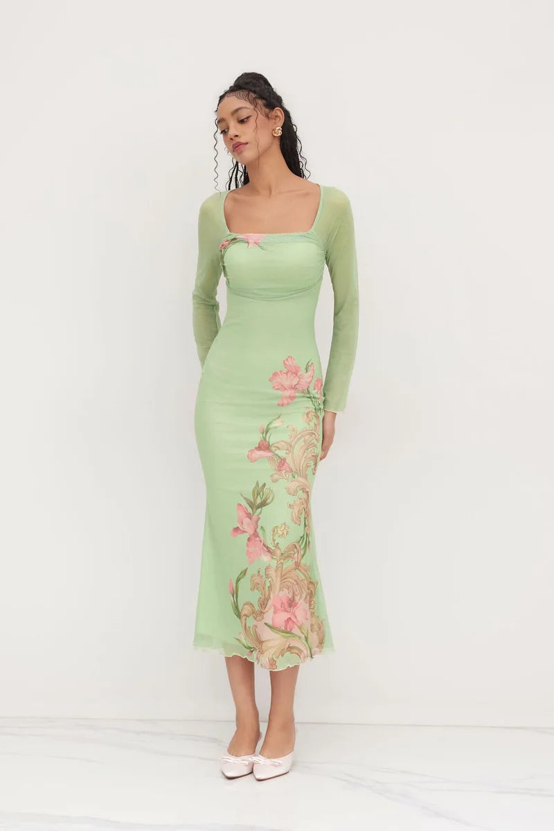 Supplier reference — L25D063-Strap V-neck printed sexy slim long skirt 