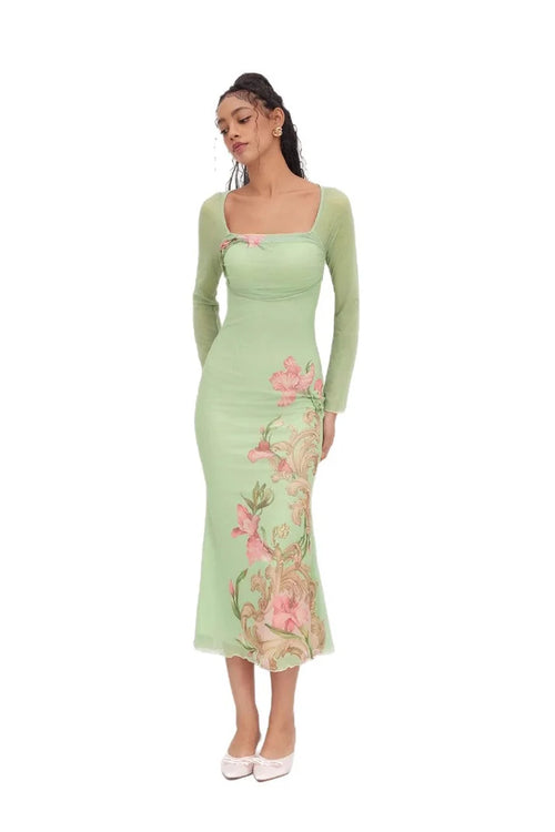 Supplier reference — L25D063-Strap V-neck printed sexy slim long skirt 