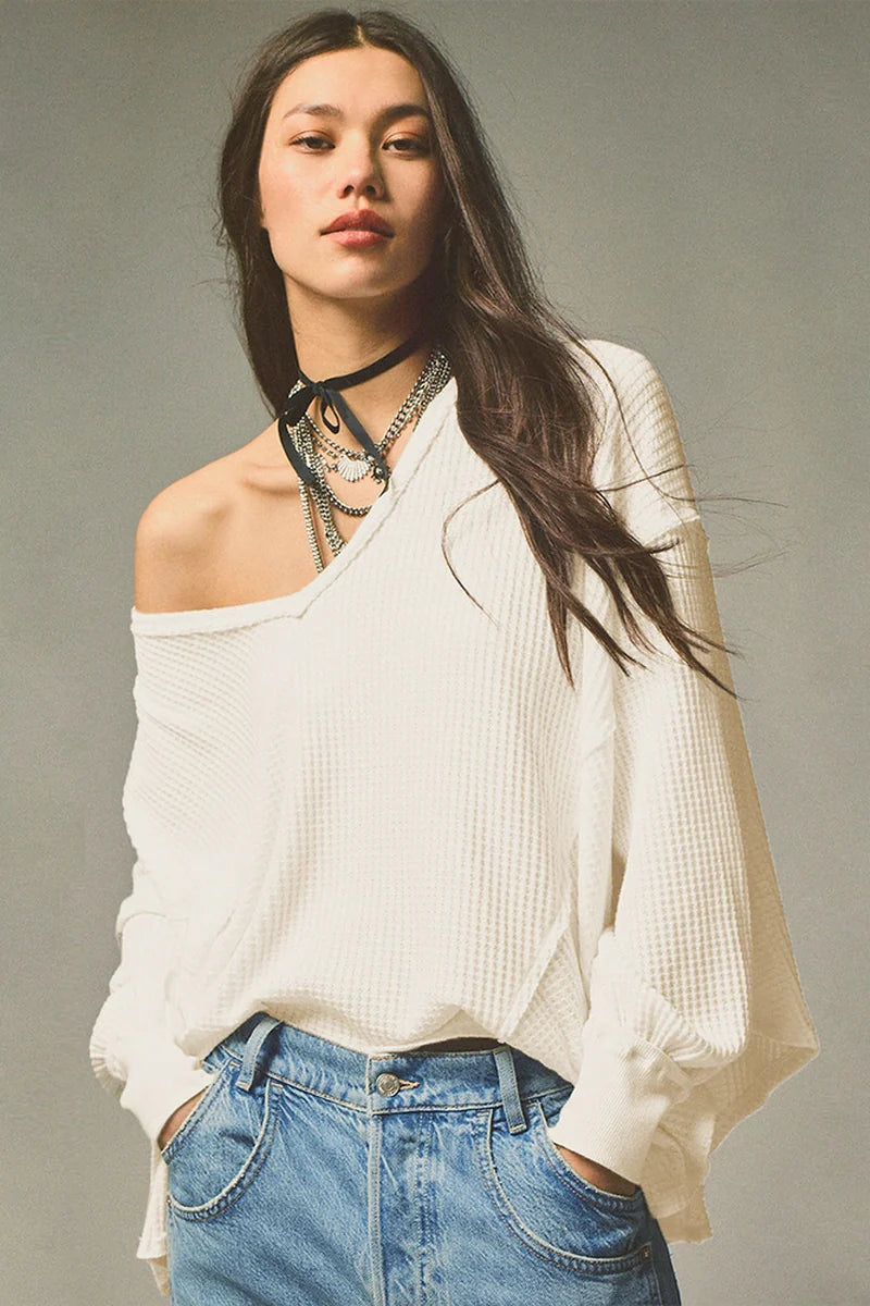 Supplier reference — Amazon v-neck trendy brand casual waffle off-shoul