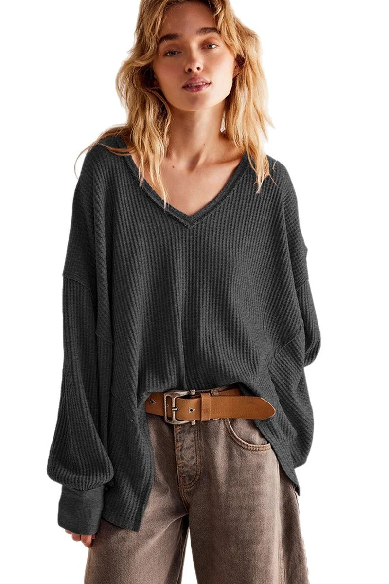 Supplier reference — Amazon v-neck trendy brand casual waffle off-shoul
