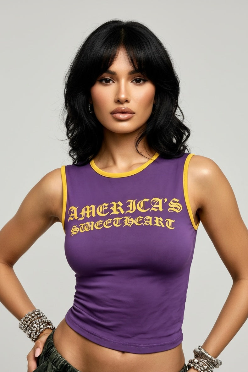 Sweetheart Neckline Graphic Cropped Vest — S — Front