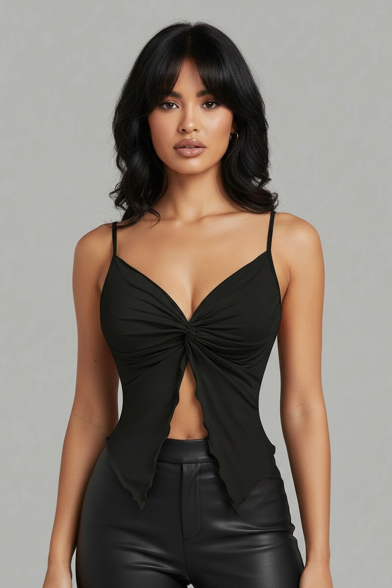 Twisted Front Cross Sleeveless Top — XS — Front