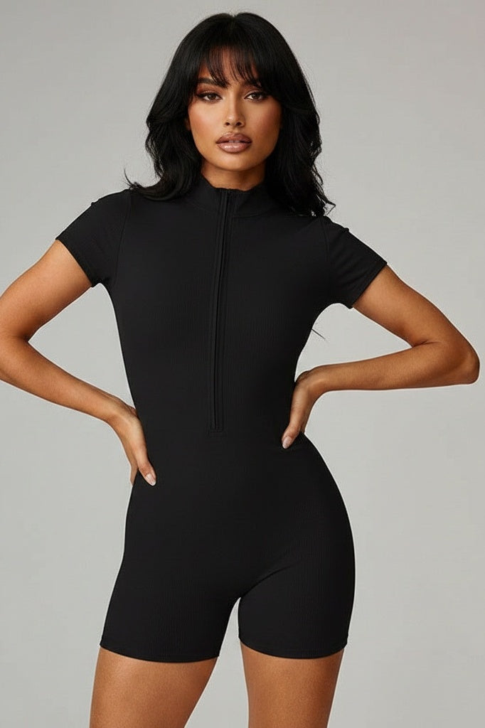 Zip-Front Fitted Sports Bodysuit — M — Front