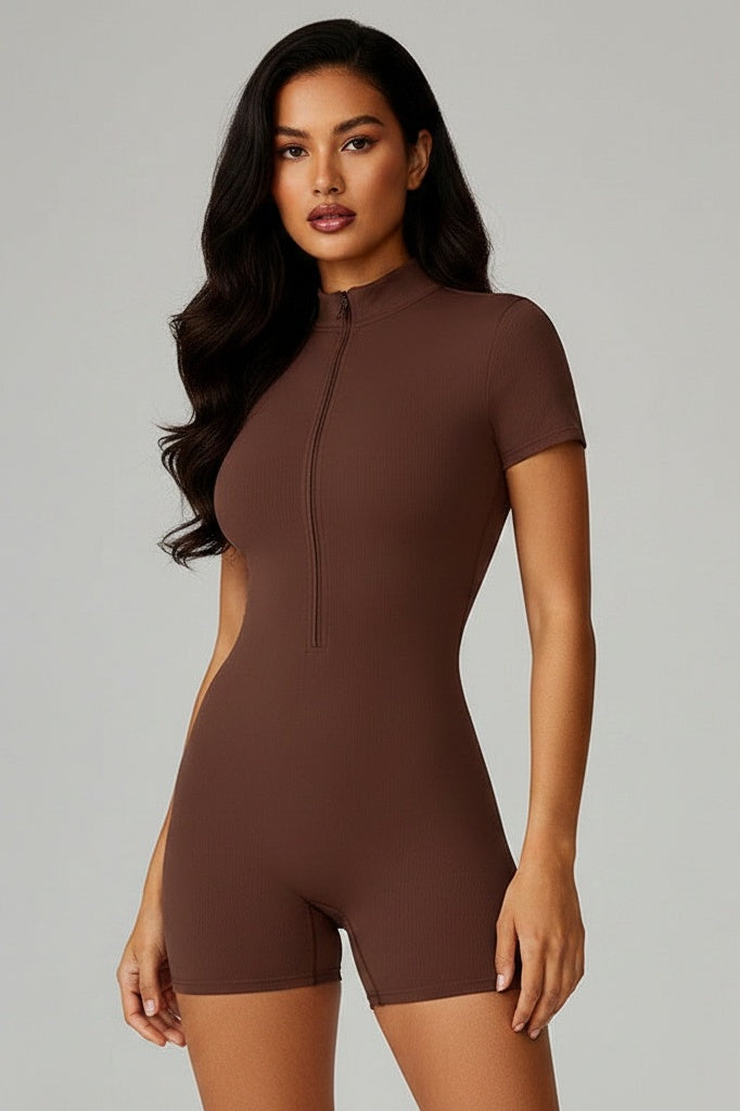 Zip-Front Fitted Sports Bodysuit — S — Front