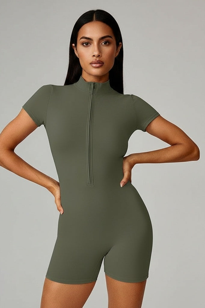 Zip-Front Fitted Sports Bodysuit — S — Front